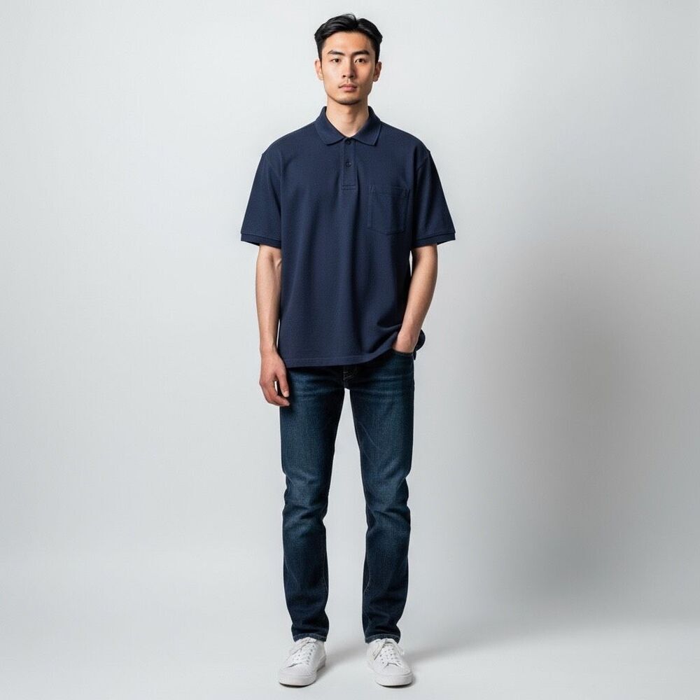 Uniqlo Solid Navy Blue Cotton Blend Short Sleeve Polo Shirt Spandex size M
